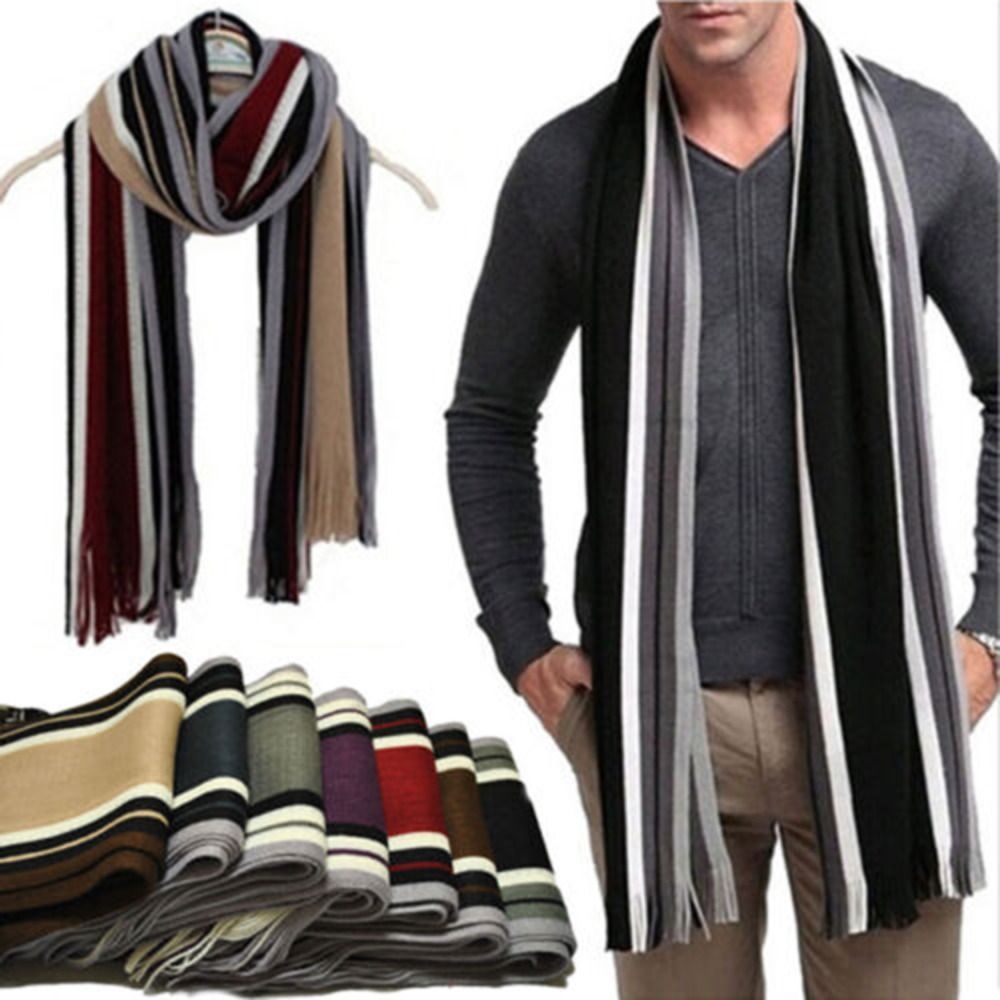 Muffler Men Wool - Кашемировый мужской полосатый шарф, модный толстый